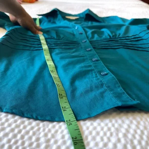Christopher & banks Women's Turquoise 3/4 Sleeve Button Up Blouse Shirt Size M - Picture 3 of 8